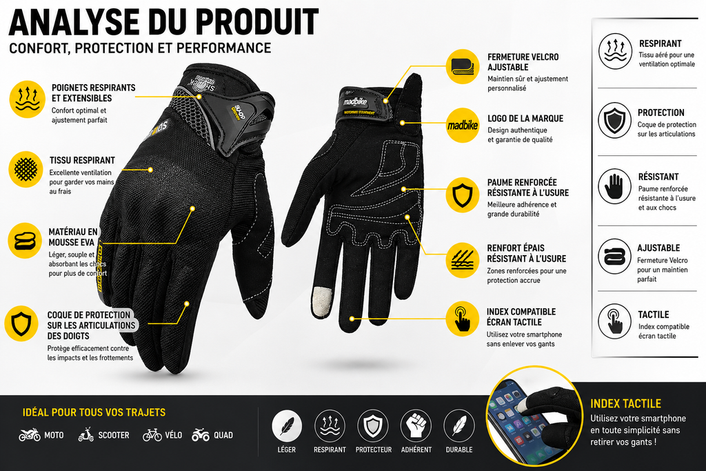 Gants Moto Été Respirants avec Protection des Articulations – Écran Tactile