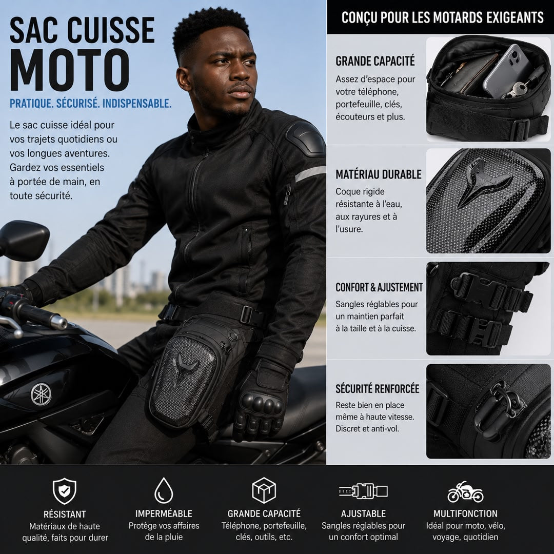 Sac Cuisse Moto Rigide Étanche – Grande Capacité